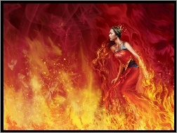 Fantasy, Płomienie, Kobieta, Ogień
